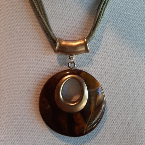 Tortoise Circle Pendant On Multi Strand Green Cord Necklace - Picture 2 of 4